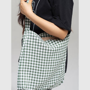 ผ้าลินินตรวจสอบรูปแบบการช้อปปิ้งกระเป๋าสะพายไหล่ขนาดที่กำหนดเอง60*60ซม. Moq ต่ำทำด้วยผ้าลินิน100% - Product Image 2