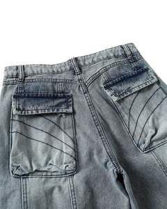 Women Light Grey Distressed Cargo Jeans Wide Leg Denim Pants Streetwear Baggy Fit Multi Pocket <b>Vintage</b> Wash Fashion <b>Trousers</b> - Product Image 4