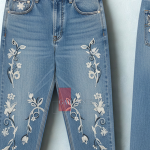 Jeans Bordados para Hombre, Pantalones Vaqueros con Bordado Floral Personalizado, Jeans de Sarga Vaquera Premium de 400 GSM, Jeans de Diseño de Moda - Product Image 2