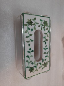 Caja de pañuelos acrílicos hecha a mano con tapa de incrustaciones de hueso gris, soporte de pañuelos de resina más hermoso para uso doméstico, cubierta decorativa de tendencia - Product Image 2