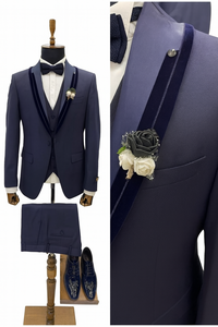 Traje de esmoquin de tres piezas para hombre al por mayor: blazer, chaleco y pantalón de mezcla de lana, talla grande, corte ajustado para negocios y eventos formales - Product Image 5