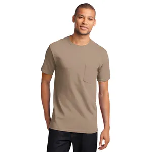 Port & Company T-shirts de poche pour hommes Sable T-shirt d'impression DTG personnalisé avec poche T-shirt Hd en coton lourd pour hommes