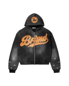 Custom 100% Cotton Terry Acid Washed Rhine stone with Flare <b>Shorts</b> Hoodie Jogger Set for <b>Men</b> Digital Printed for winter - Product Image 4