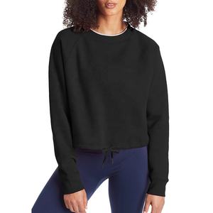 2024, venta al por mayor, Sudadera de cuello redondo negra lisa, Jersey de algodón 100, sudadera de gran tamaño, sudaderas de lana en blanco para mujer - Product Image 4