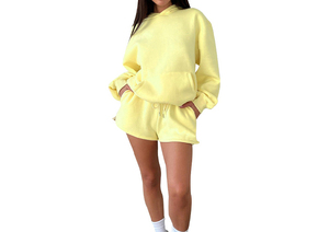 Haute qualité impression personnalisée femmes mode à capuche deux pièces ensemble court 100% coton tricot tenue quotidienne impression numérique 2pc ensemble - Product Image 3