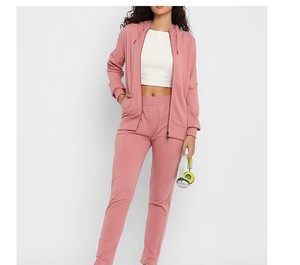 Conjunto Deportivo de Dos Piezas de Forro Polar para Mujer de Alta Calidad, con Media Cremallera, Logotipo Personalizado, Fabricación OEM, Algodón, Cálido para Invierno - Product Image 2