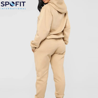 Conjunto de chándal de invierno para mujer de talla grande, dos piezas, con hombros caídos, sudadera con capucha y pantalones de chándal, color liso, ecológico, ropa casual, venta al por mayor, barato