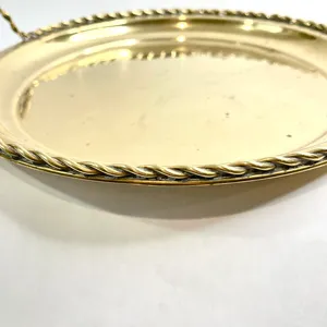 Plateau en cuivre poli brillant fait à la main fini plateaux arrondis en métal pour la maison dîner Table artisanat trophées - Product Image 5