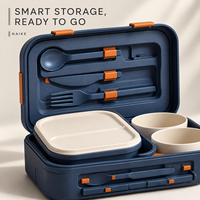 Ensemble de vaisselle portable en PP pour deux personnes, ensemble de pique-nique modulaire avec deux plateaux, bols, couverts pliants pour les repas en voyage