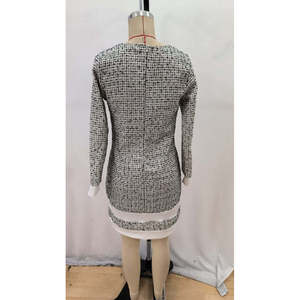 Vestido Mini Tejido de Manga Larga con Cuello Redondo y Detalle de Cinta en el Bajo para Mujer, 30002 - Blanco - Product Image 6