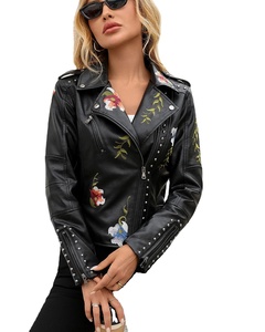 Abrigo de cuero genuino con tachuelas bordadas para mujer, impermeable, ecológico, para invierno, transpirable, Moto Punk, relleno de algodón, cómodo - Product Image 2