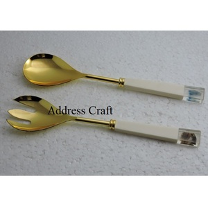Ensemble de cuillères et fourchettes en acier inoxydable avec poignée en résine pour servir des couverts en métal de qualité supérieure - Product Image 2