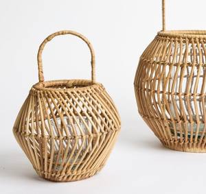 Natural Large And Small Rattan Lantern <b>Set</b> Handwoven Wicker <b>Candle</b> Lantern For Floor Table Rustic Home Decoration - Product Image 4