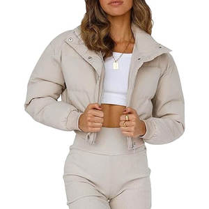 Veste matelassée courte pour femme, veste à manches longues rembourrée, manteau d'hiver chaud et gonflé, vêtement d'extérieur léger et tendance, veste matelassée - Product Image 1