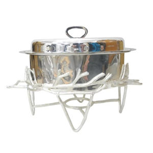 Plats de traiteur vintage pour hôtels et restaurants Plat à friture arrondi en acier inoxydable plaqué or - Product Image 4