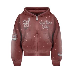 Nuevas Sudaderas con Capucha de Moda, Gruesas, con Logotipo Personalizado, Lavadas al Ácido, de Talla Grande para Hombre, Sudaderas con Cremallera, Sudaderas con Estampado de Pantalla y Pedrería - Product Image 4