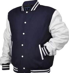 Veste universitaire à simple boutonnage de style streetwear pour homme, en cuir véritable et mélange de laine, XS, avec embellissement en laine pour homme - Product Image 4