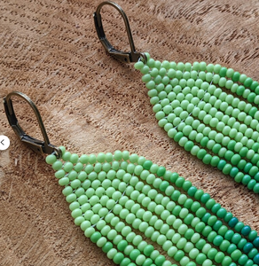 <b>Green</b> Beaded <b>Earrings</b> Gradient Fringe Handmade Woven Jewelry Fringe Tassel <b>Earrings</b> - Gold - Long - Product Image 3