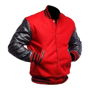 Veste universitaire unisexe personnalisée rouge en toile avec manches noires vintage, taille plus, col montant, poignets élégants, veste d'hiver respirante - Product Image 3