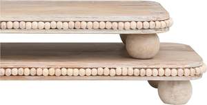 Bandeja de Madera de Mango con Cuentas y Patas de Bola Grandes, Juego de 2, Color Marrón Claro, Bandeja Rodante Redonda - Product Image 2