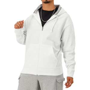 Sweat-shirt à capuche zippé intégral classique blanc personnalisé Powerblend 100% coton molleton brodé respirant faible rétrécissement fermeture éclair unisexe - Product Image 4