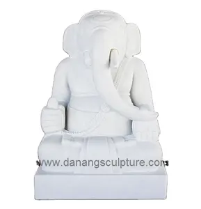 Tượng Ganesha Bằng Đá Cẩm Thạch Màu Trắng Chạm Khắc Thủ Công Tùy Chỉnh Tượng Đá Ganesha Tượng Ganesha Lớn