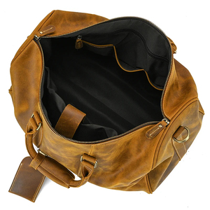 Genuine Leather Foldable Portable Durable Weekender <b>Duffel</b> <b>Bag</b> with Zipper Closure and Detachable Strap for Travel - Product Image 4