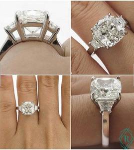 4.00CT <b>Cushion</b> Cut Moissanite VVS Clarity Prong Setting Three Stone Engagement <b>Ring</b> 10K White Gold Fine Jewelry for Women's - Product Image 3