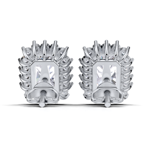 IGI Certified Lab Grown Diamond Radiant Cut Halo Stud <b>Earrings</b> <b>Solid</b> 925 Sterling <b>Silver</b> Rectangle <b>Earrings</b> - Product Image 2