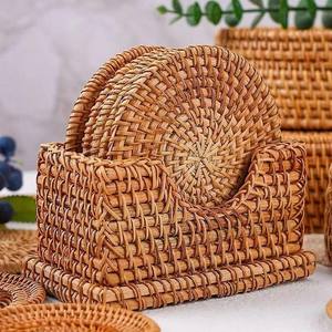 2024 Creative Wicker Tea Coaster 6 pièces Set accessoires de cuisine Sous-verres en osier Jute avec support design unique fait à la main - Product Image 3