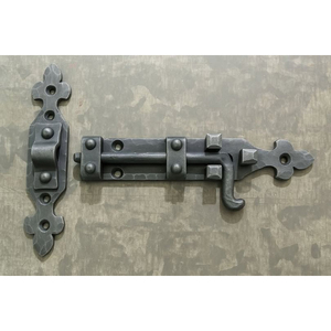 Pestillo de puerta de hierro forjado a mano con acabado de óxido negro, forma plana, para instalación en el hogar, herrajes para puertas y portones. - Product Image 5