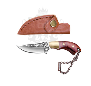 Porte-clés de couteau de poche compact en acier fourreau en cuir lame pliante bricolage pour voyage usage extérieur OEM personnalisable - Product Image 3