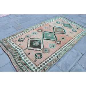 Tapis turc vintage 4,6x8,4 pieds, tapis en laine vert patchwork - Product Image 3