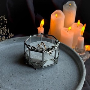 Hexagone laiton et verre boîte à bijoux présentoir boîte transparente anneaux Bracelet organisateur doré pour anniversaire de mariage - Product Image 5