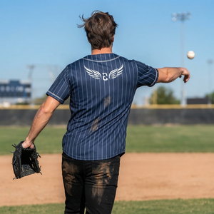 Maillot de baseball rayé personnalisé unisexe à manches courtes, boutonné sur le devant, respirant, en polyester, chemise uniforme pour adulte avec logo brodé - Product Image 5