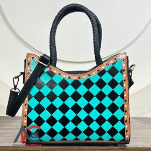 Nouveauté 2025 Sac à main de luxe à grande capacité en cuir de vache occidental à motifs à carreaux Sac à main porté épaule pour femme Sac à main élégant pour tous les jours - Product Image 1