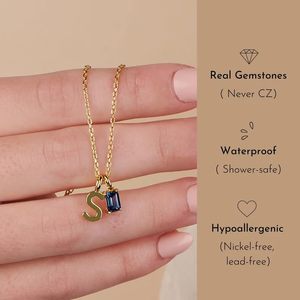 Collier de pierre de naissance initiale personnalisé en argent sterling 925 de style vintage avec cadeau de mariage en diamant pour les femmes ou la fête des mères - Product Image 6