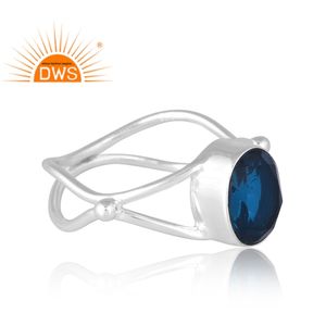 แหวนพลอยควอตซ์สีฟ้าคู่จากธรรมชาติของเงินแท้ออกแบบได้ตามต้องการสำหรับผู้หญิง - Product Image 4