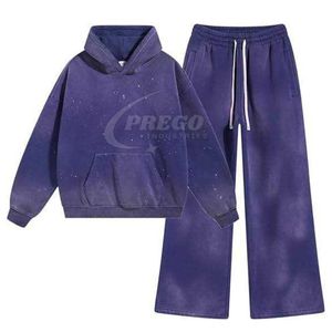 Conjunto de Sudadera con Capucha y Pantalones Deportivos para Hombre, Estilo Lavado Ácido, Personalizado, de Algodón Grueso, Felpa Francesa, con Efecto de Salpicaduras de Tinta - Product Image 3