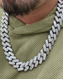 <b>Top</b> Quality 925 Sterling Silver Customized Iced Out Diamond 18 mm Cuban <b>Chain</b> with White Baguette Diamonds Hip Hop Style <b>Chain</b> - Product Image 6