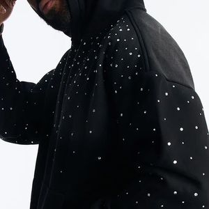 <b>Men</b> High Quality Rhinestones <b>Oversized</b> <b>Hoodie</b> With Kangaroo Pockets & Zipper Closure Customized Pullover Design Heavyweight <b>Men</b> - Product Image 5