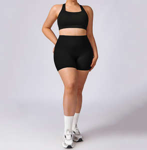 Plus Size Breathable High <b>Support</b> Women's Activewear Gym Workout Set Yoga Sports Bra & Solid Shorts Spandex/Polyester - Product Image 4