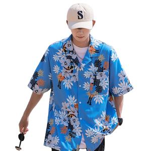 Camisa informal de manga corta con botones para hombre con parte superior de sublimación Tela de lona con patrón sólido - Product Image 4