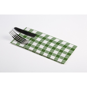 Tovaglioli Tascabili Bianchi 40x40cm con Stampa Vichy Verde, Confezione da 960 Pezzi, B2B - Product Image 1