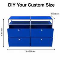 Meuble TV modulaire, console multimédia, buffet, armoire, cadre en acier chromé, bleu cobalt, couleur personnalisée