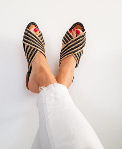 รองเท้าแตะ Raffia, แฮนด์เมด Raffia, รองเท้าทำด้วยมือโมร็อกโก, รองเท้า Raphia, แฟลตปาล์มปาล์ม - Product Image 1