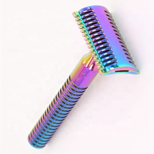 Rasoir de sécurité pour hommes réutilisable écologique de qualité supérieure en acier inoxydable couleur arc-en-ciel double lame manche en bois - Product Image 5