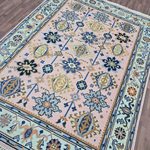 พรมปูพื้น8x10สไตล์วินเทจสีชมพูตุรกีทำด้วยมือพรมขนสัตว์สไตล์เปอร์เซียดีไซน์ลายดอกไม้เรขาคณิต - Product Image 1