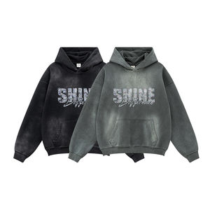 Sweat à capuche d'hiver personnalisé DTG imprimé Logo vieilli Vintage 100% coton polaire lourd lavé à l'acide soleil délavé - Product Image 1