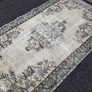 4.9x8.7 ft Vintage Turkish Rug, Accent Rug, Green <b>Brown</b> Floral <b>Wool</b> Rug - Product Image 2